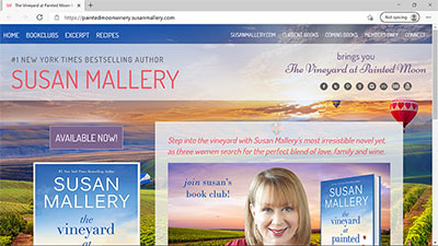 Author Susan Mallery's Painted Moon Winery - <a href='https://paintedmoonwinery.susanmallery.com/' target='_blank'>https://paintedmoonwinery.susanmallery.com/</a>